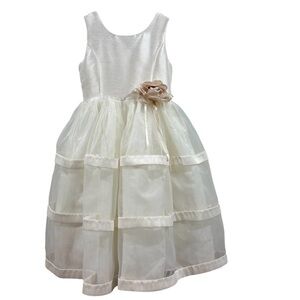 Girls Flower Girl Dress Ivory Organza Formal Holiday Size 6 Holiday Festive
